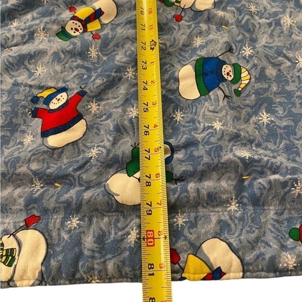 Patchwork Tied Cottagecore Quilt w/a Winter Blue Snowman Scene on Backside